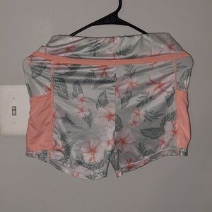 Orange and teal flower shorts